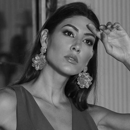 Red & Gold Blossom Handmade Crochet Large Earrings