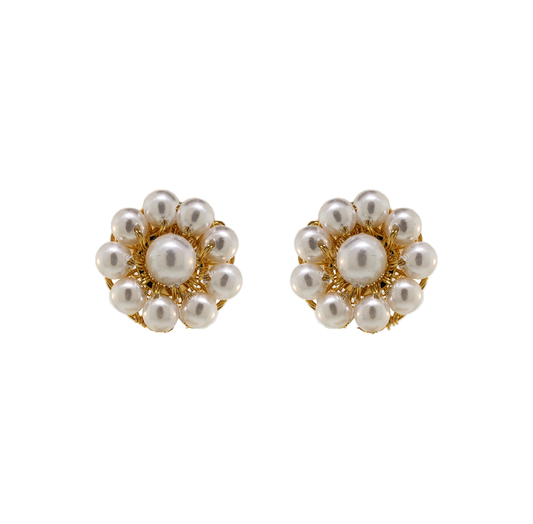 Pearl & Gold Chloe Post Handmade Crochet Earrings