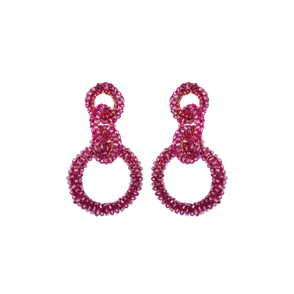 Pink Neon Interlocked Links Handmade Crochet Earrings