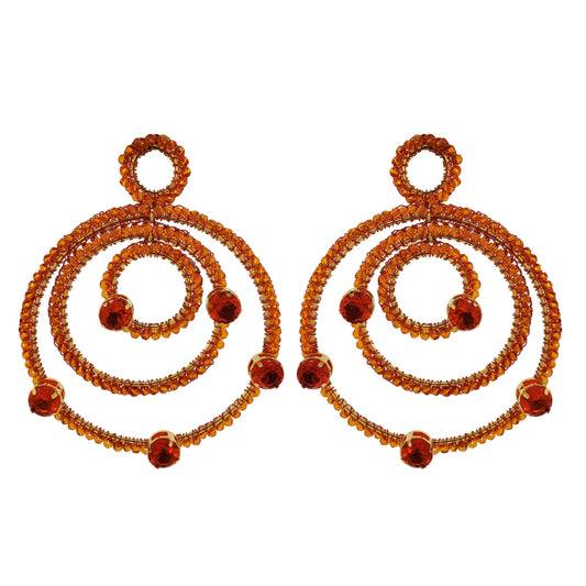 Amber Orange Prisma Chandelier Handmade Crochet Earrings