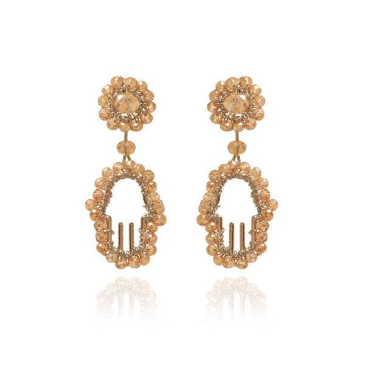 Amber & Gold Hamsa Handmade Crochet Earrings