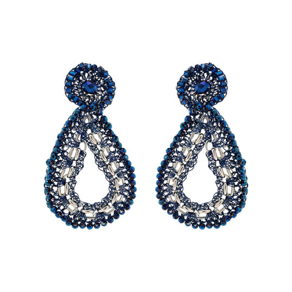Blue & Silver Flux Teardrop Handmade Crochet Earrings