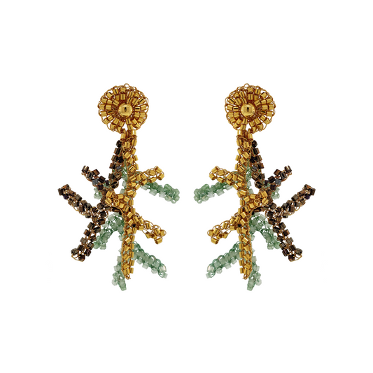 Savage Green and Gold Mix Coral Handmade Crochet Earrings