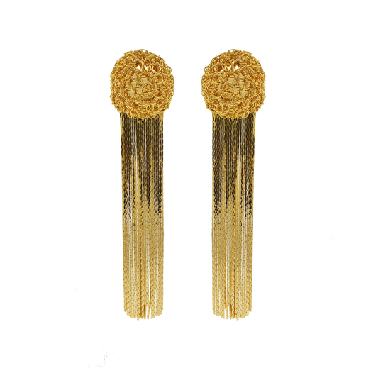 All Gold Spheres Fringe Handmade Crochet Earrings