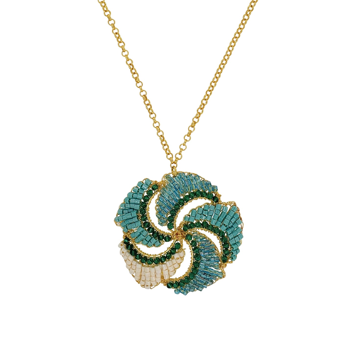 Ocean Teal Mix Siren Pendant Handmade Crochet Necklace