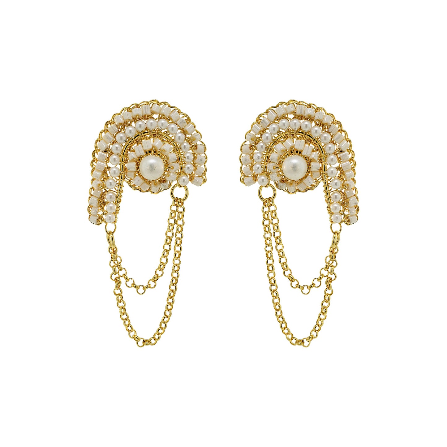Pearl & Gold Freya Handmade Crochet Earrings