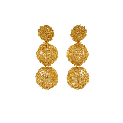 Hand-crocheted 18k gold filled earrings handmade in Brazil, lightweight hypoallergenic nickel-free artisan wire crochet earrings. FV Frances Valentine