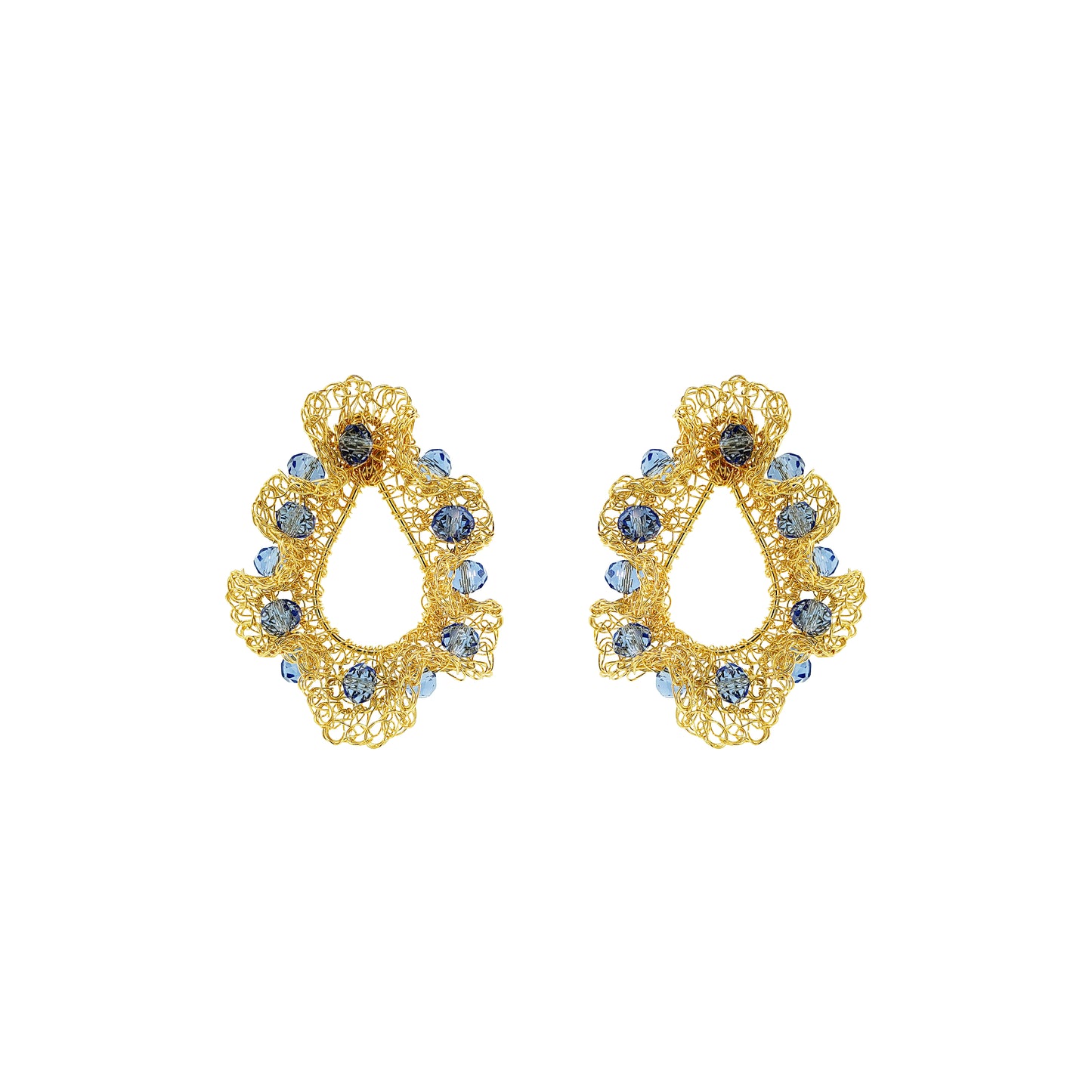 Blue-Gold-Nalu-teardrop-Handmade-Crochet-Earrings-handmade-crochet-teardrop-with-unique-design-18k-gold-filled-wire-hypoallergenic-lightweight-statement