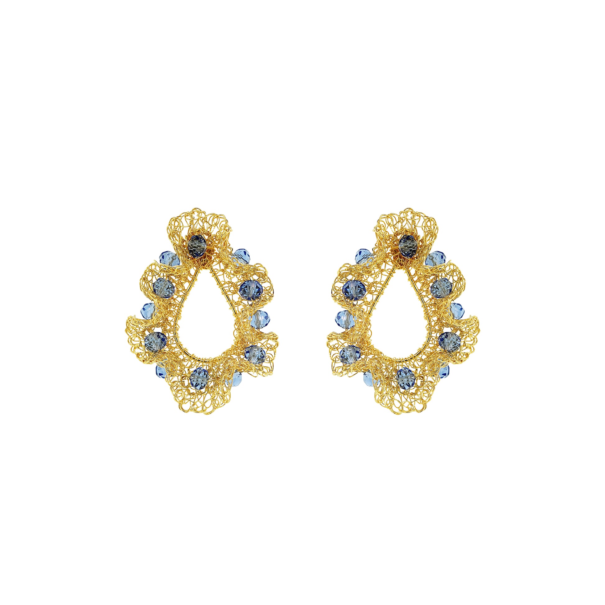 Blue-Gold-Nalu-teardrop-Handmade-Crochet-Earrings-handmade-crochet-teardrop-with-unique-design-18k-gold-filled-wire-hypoallergenic-lightweight-statement