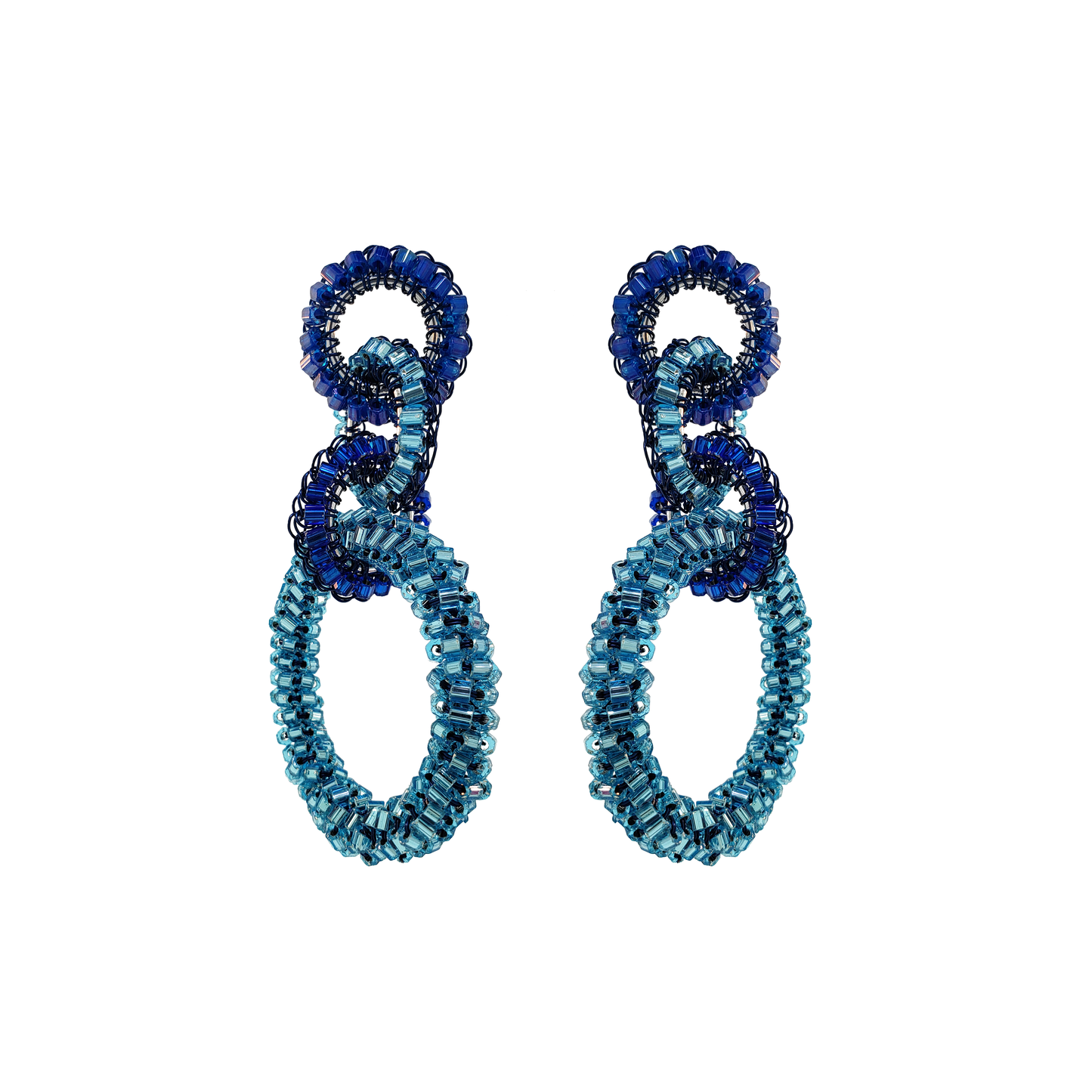 Blue Mix Interlocked Links Handmade Crochet Earrings
