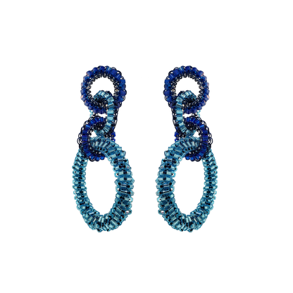 Blue Mix Interlocked Links Handmade Crochet Earrings