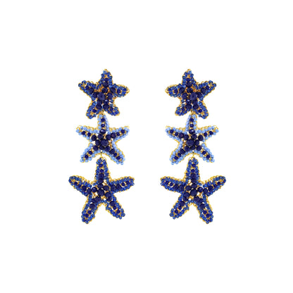 Cascade-Blue-Gold-Sea-Star-Handmade-Crochet-Earrings-18k-gold-filled-wire-hypoallergenic-lightweight-statement-soul-collection