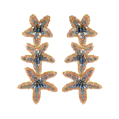 Cascade-Blue-Pink-Gold-Sea-Star-Handmade-Crochet-Earrings-18k-gold-filled-wire-hypoallergenic-lightweight-statement-soul-collection