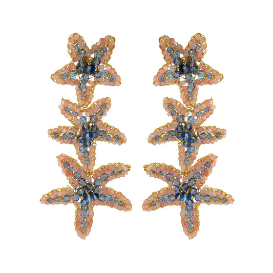 Cascade-Blue-Pink-Gold-Sea-Star-Handmade-Crochet-Earrings-18k-gold-filled-wire-hypoallergenic-lightweight-statement-soul-collection