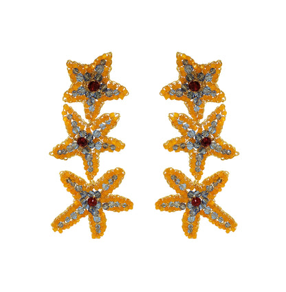 Cascade-Blue-Red-Orange-Gold-Sea-Star-Handmade-Crochet-Earrings-18k-gold-filled-wire-hypoallergenic-lightweight-statement-soul-collection
