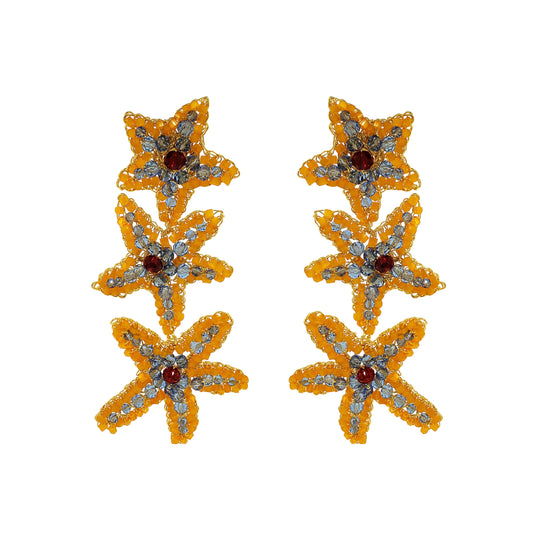 Cascade-Blue-Red-Orange-Gold-Sea-Star-Handmade-Crochet-Earrings-18k-gold-filled-wire-hypoallergenic-lightweight-statement-soul-collection