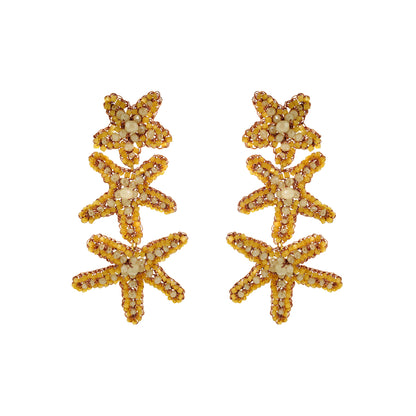 Cascade-Butter-Yellow-Beige-Gold-Sea-Star-Handmade-Crochet-Earrings-18k-gold-filled-wire-hypoallergenic-lightweight-statement-soul-collection