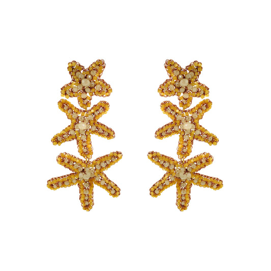 Cascade-Butter-Yellow-Beige-Gold-Sea-Star-Handmade-Crochet-Earrings-18k-gold-filled-wire-hypoallergenic-lightweight-statement-soul-collection