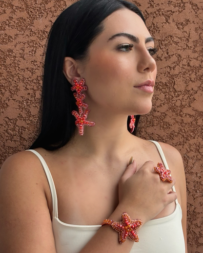 Cascade-Coral-Orange-Gold-Sea-Star-Handmade-Crochet-Earrings-bracelet-ring-18k-gold-filled-wire-hypoallergenic-lightweight-statement-soul-collection-model