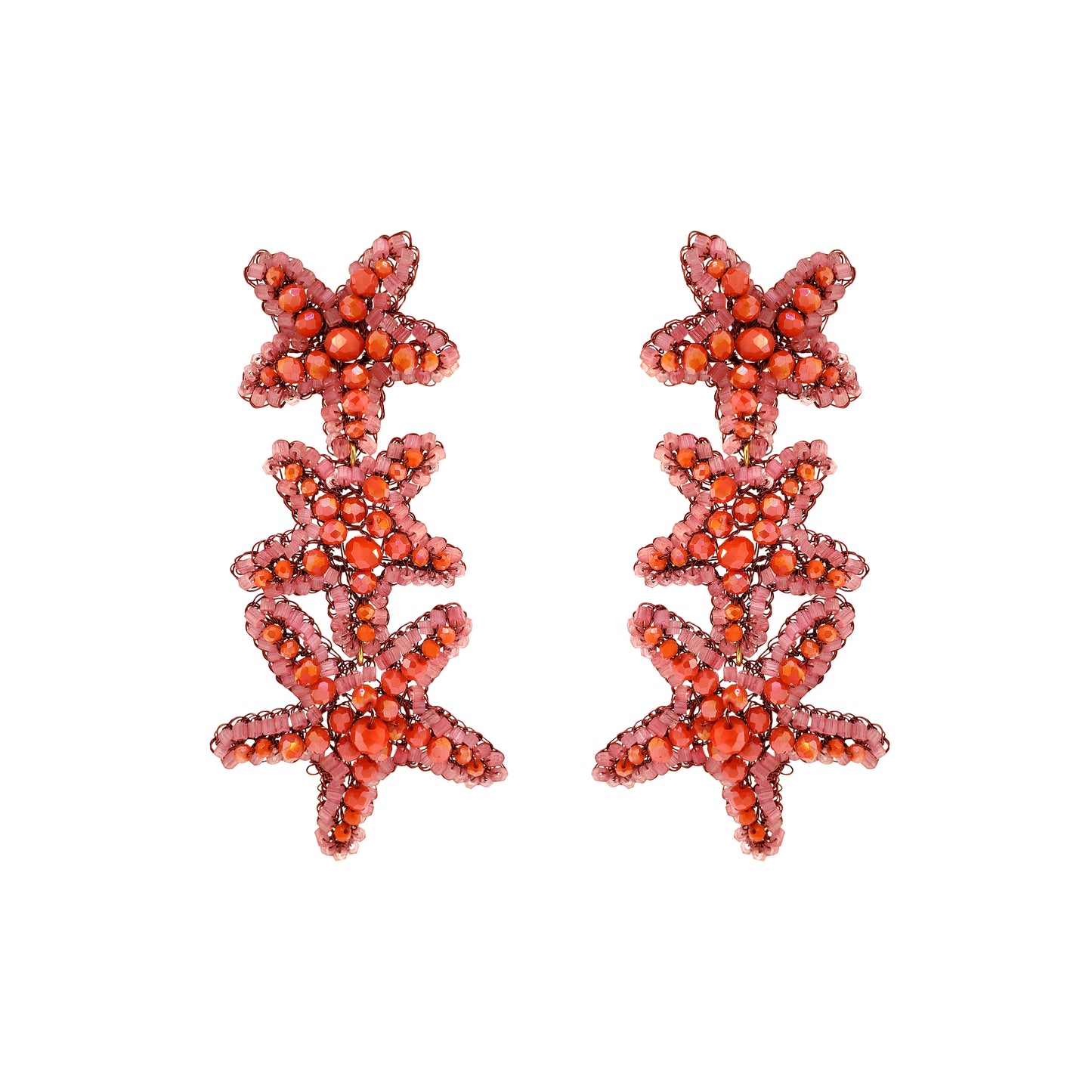 Cascade-Coral-Orange-Gold-Sea-Star-Handmade-Crochet-Earrings-18k-gold-filled-wire-hypoallergenic-lightweight-statement-soul-collection