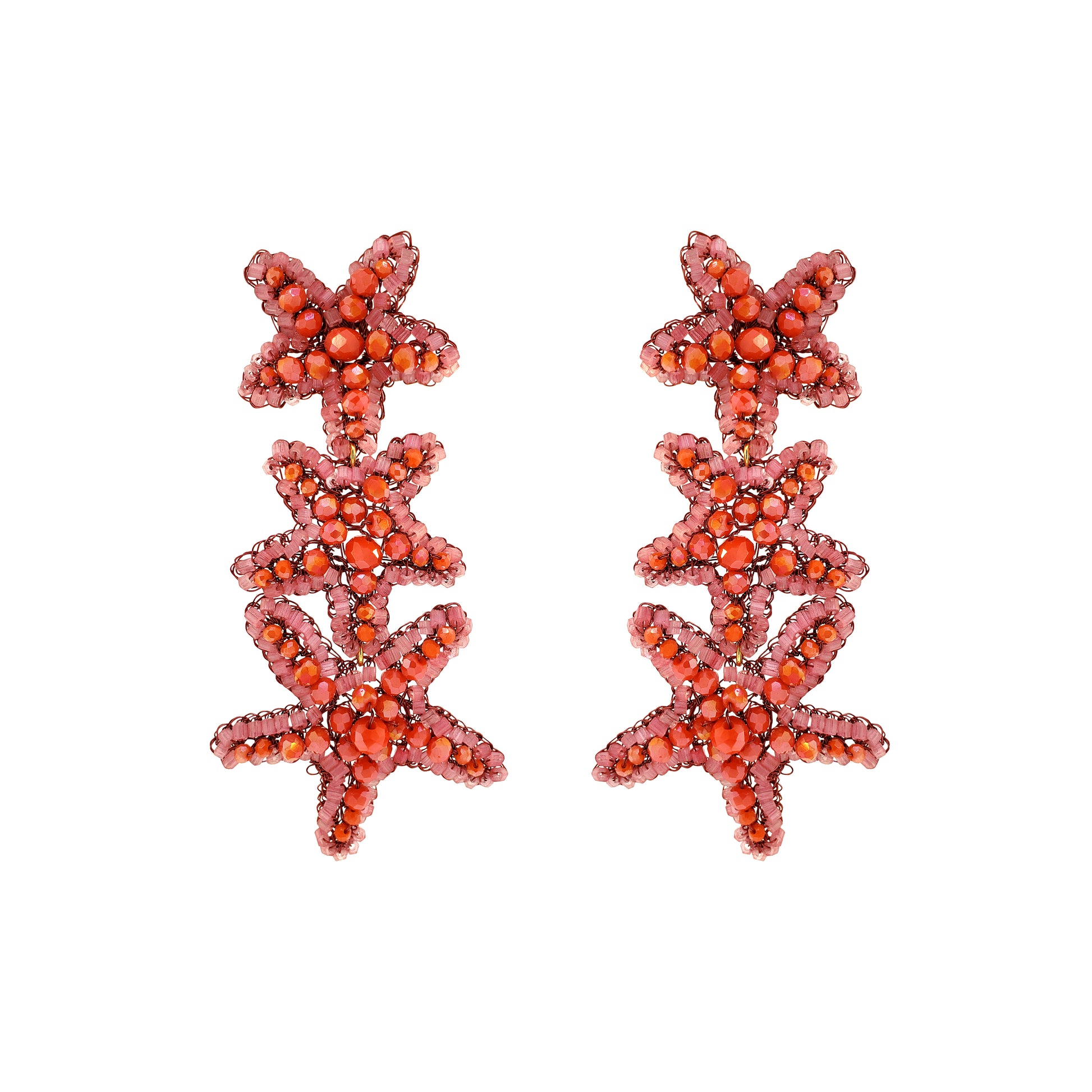 Cascade-Coral-Orange-Gold-Sea-Star-Handmade-Crochet-Earrings-18k-gold-filled-wire-hypoallergenic-lightweight-statement-soul-collection