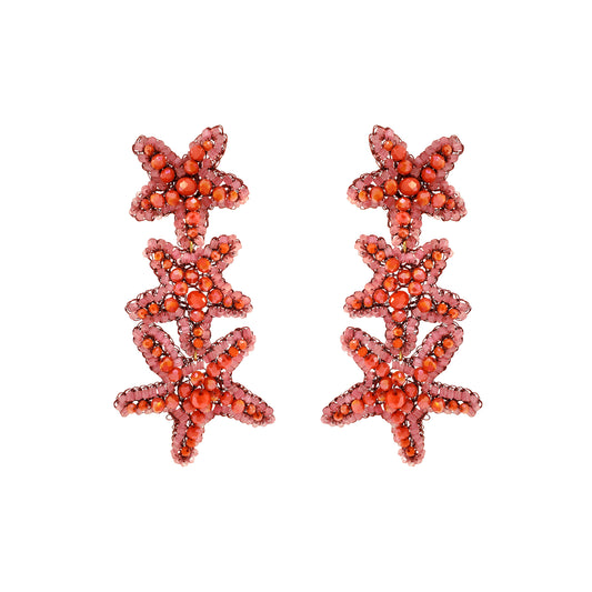 Cascade-Coral-Orange-Gold-Sea-Star-Handmade-Crochet-Earrings-18k-gold-filled-wire-hypoallergenic-lightweight-statement-soul-collection