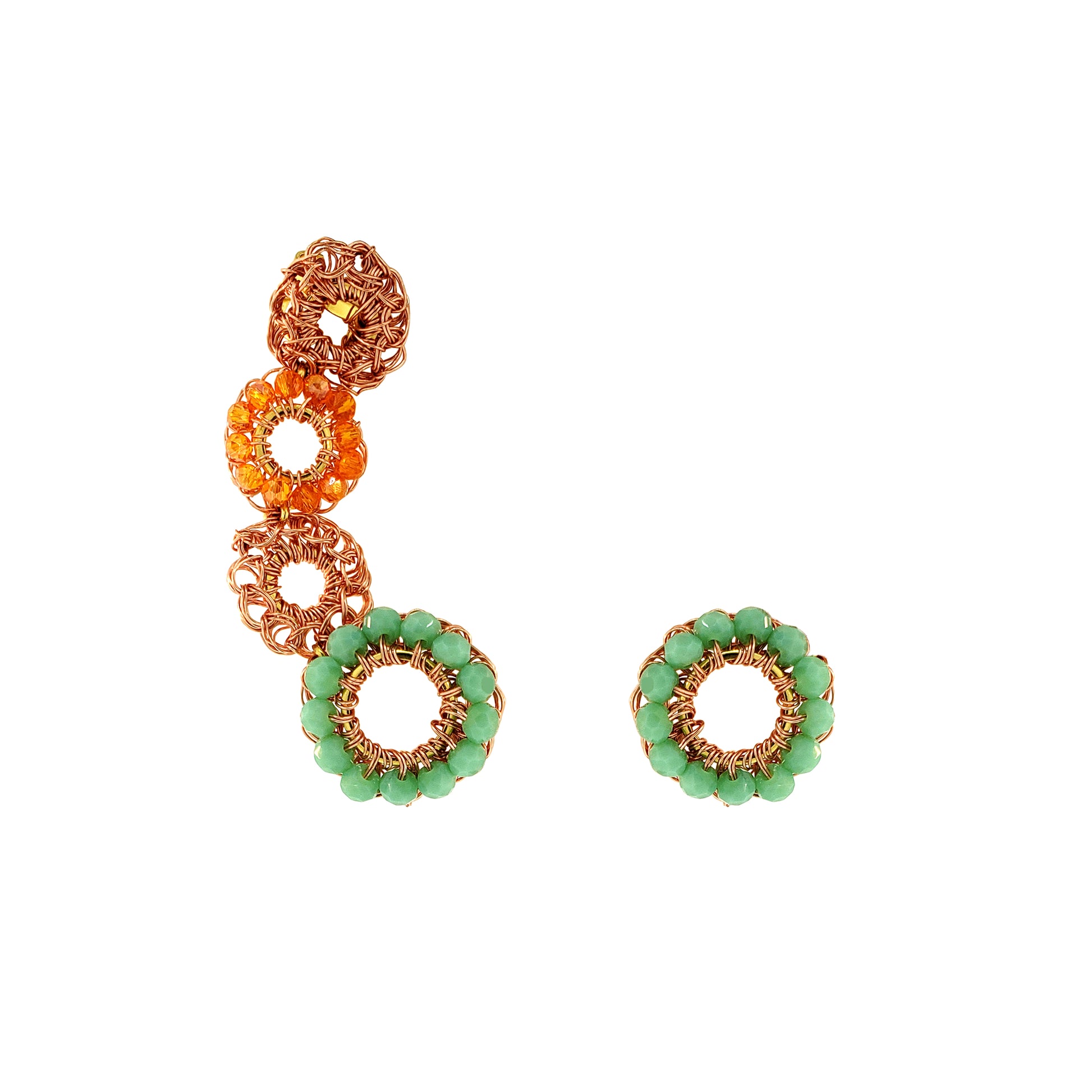 Cascade-Interlock-Links-Green-Pink-Purple-Orange-Gold-Clubs-Earcuff-Handmade-Crochet-Earrings-18k-gold-filled-wire-hypoallergenic-lightweight-statement-brazilian-soul-collection