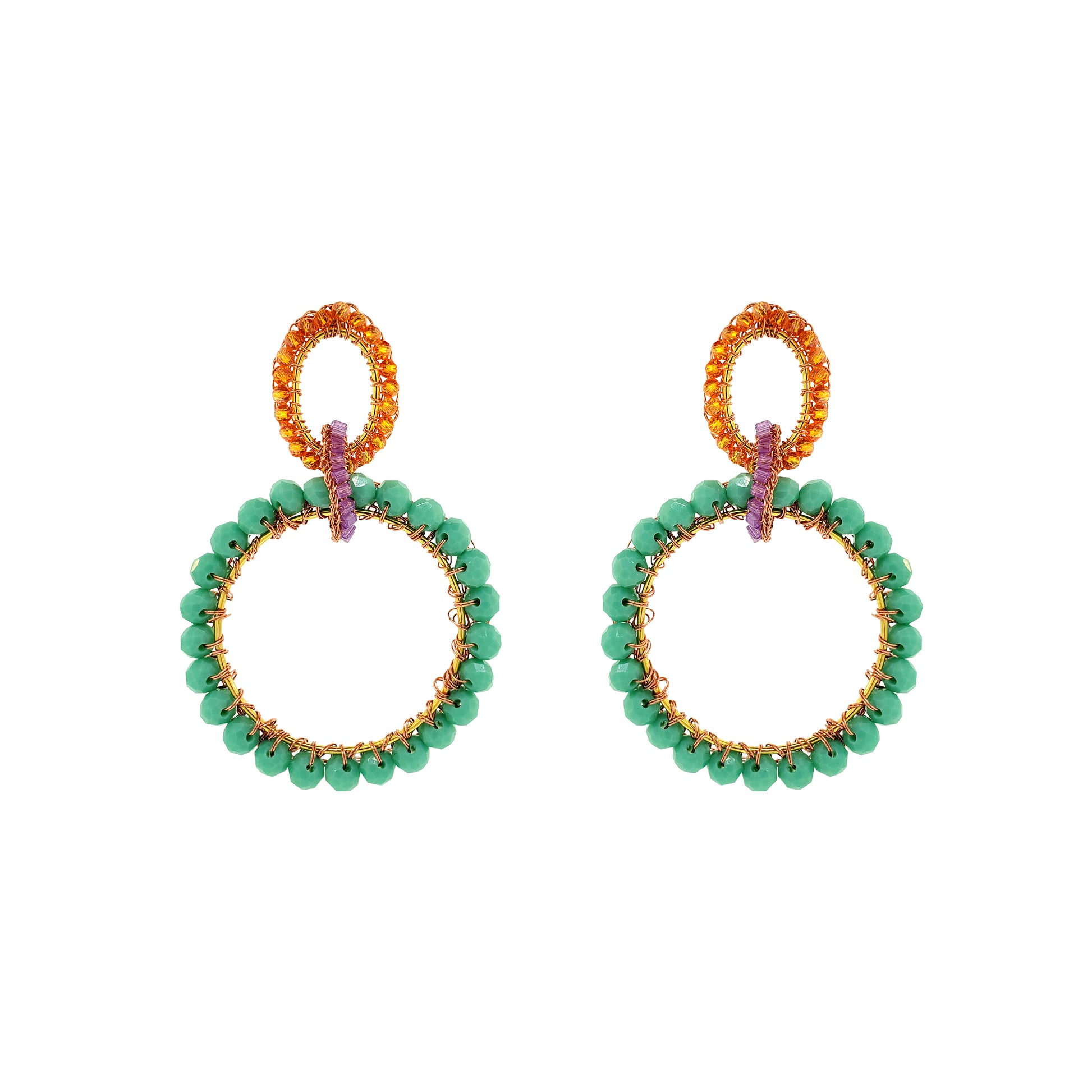Cascade-Interlock-Links-Green-Pink-Purple-Orange-Gold-Lola-Maxi-Handmade-Crochet-Earrings-18k-gold-filled-wire-hypoallergenic-lightweight-statement-brazilian-soul-collection