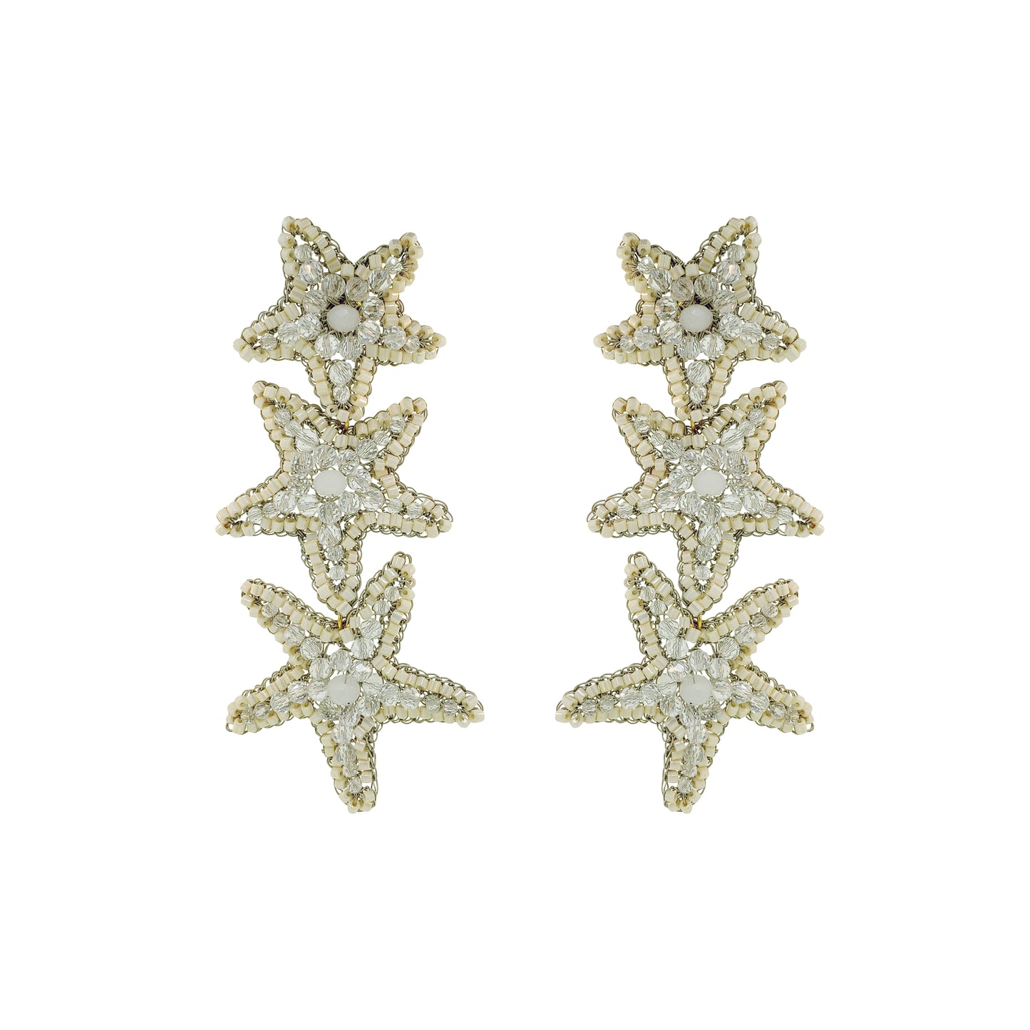 Cascade-Raffia-Beige-Gold-Sea-Star-Handmade-Crochet-Earrings-18k-gold-filled-wire-hypoallergenic-lightweight-statement-soul-collection