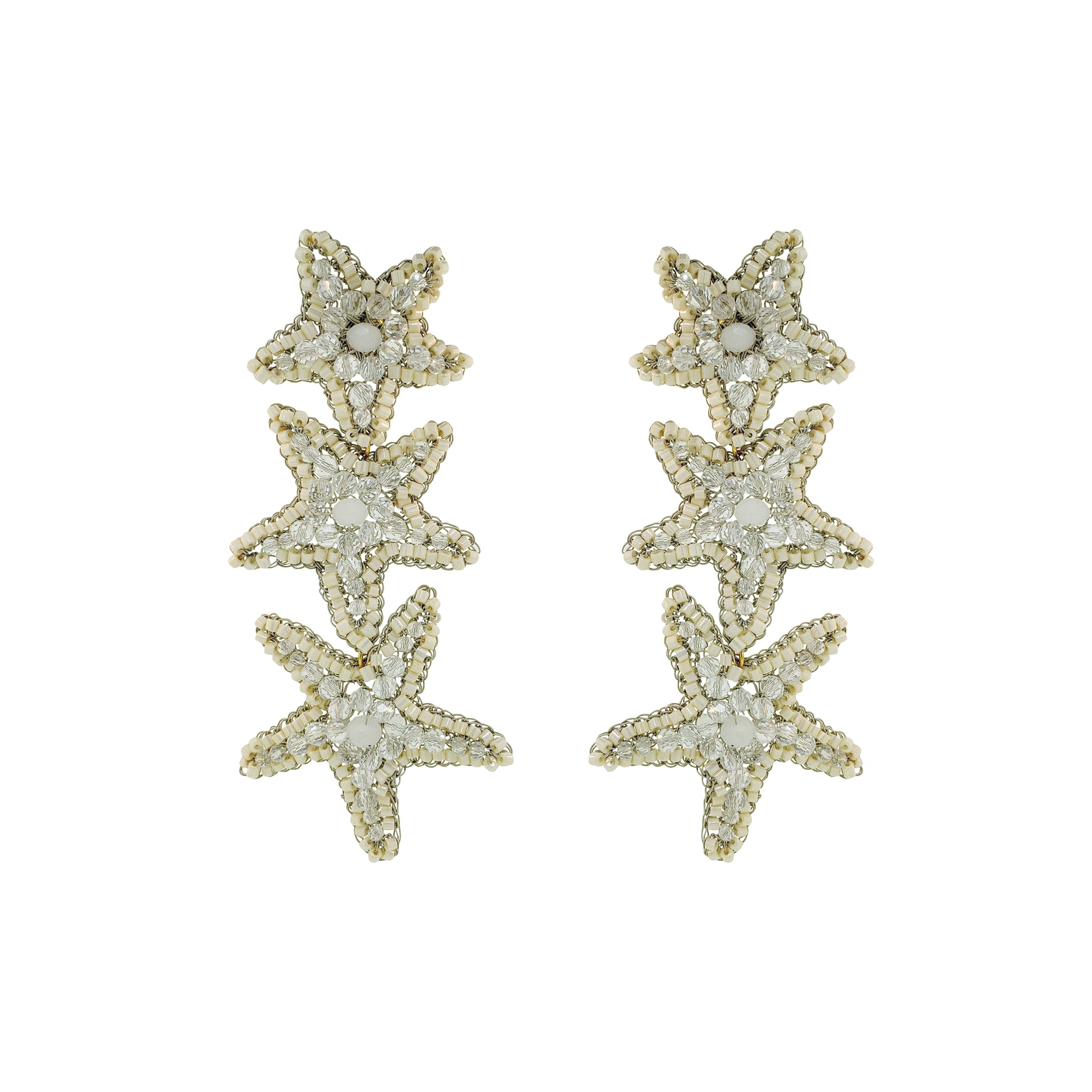 Cascade-Raffia-Beige-Gold-Sea-Star-Handmade-Crochet-Earrings-18k-gold-filled-wire-hypoallergenic-lightweight-statement-soul-collection