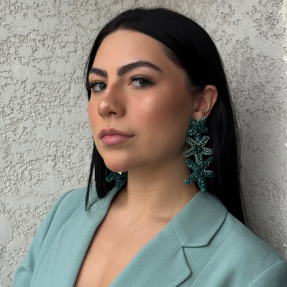 Cascade-Teal-Green-Gold-Sea-Star-Handmade-Crochet-Earrings-18k-gold-filled-wire-hypoallergenic-lightweight-statement-soul-collection-model