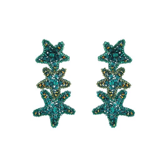 Cascade-Teal-Green-Gold-Sea-Star-Handmade-Crochet-Earrings-18k-gold-filled-wire-hypoallergenic-lightweight-statement-soul-collection