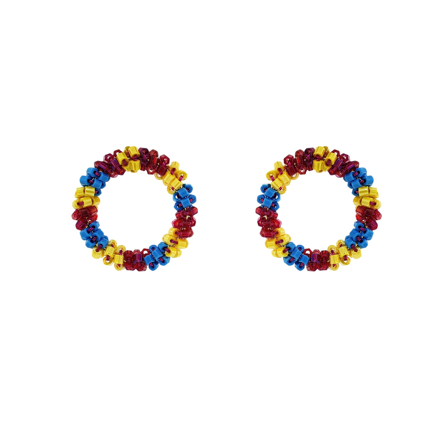 Circle-Blue-Yellow-Fushcia-Salvia-Post-Handmade-Crochet-Earrings-18k-gold-filled-wire-hypoallergenic-lightweight-statement-brazilian-soul-collection