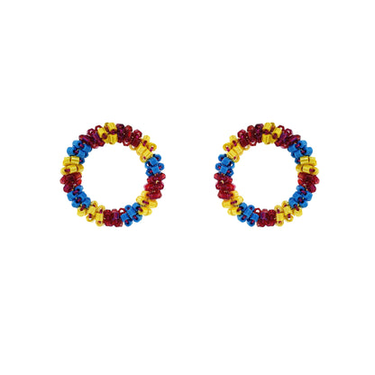 Circle-Blue-Yellow-Fushcia-Salvia-Post-Handmade-Crochet-Earrings-18k-gold-filled-wire-hypoallergenic-lightweight-statement-brazilian-soul-collection