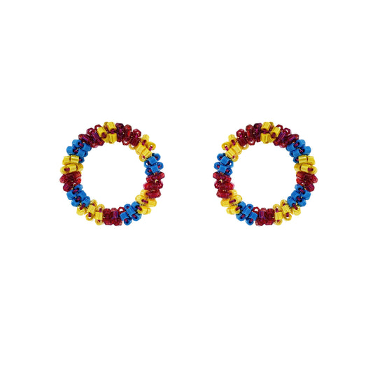 Circle-Blue-Yellow-Fushcia-Salvia-Post-Handmade-Crochet-Earrings-18k-gold-filled-wire-hypoallergenic-lightweight-statement-brazilian-soul-collection