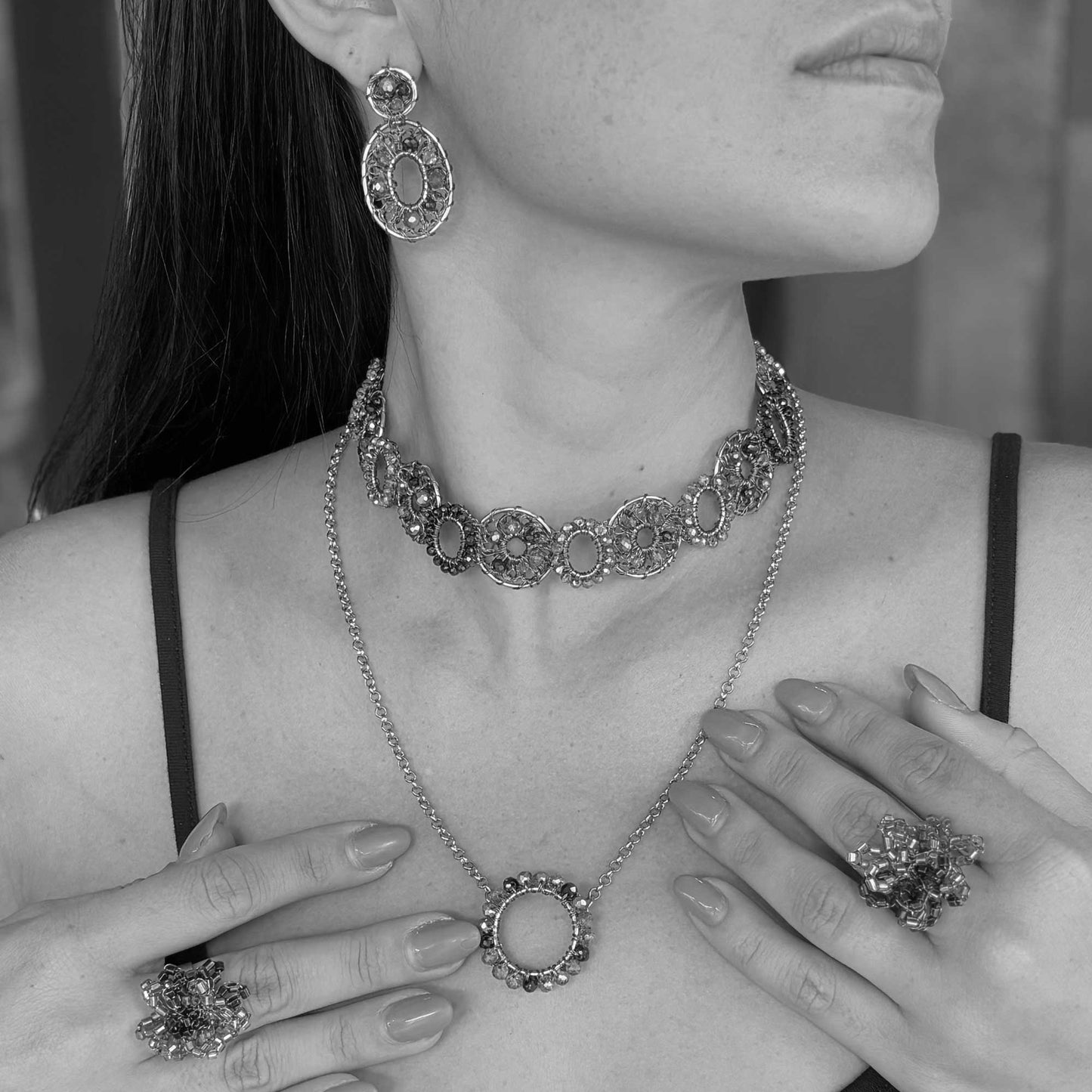 Circle-Gold-Ellie-Handmade-Crochet-Necklace-Moira-Earrings-Drizzle-Ring-Model-18k-gold-filled-wire-hypoallergenic-lightweight-statement-soul-collection