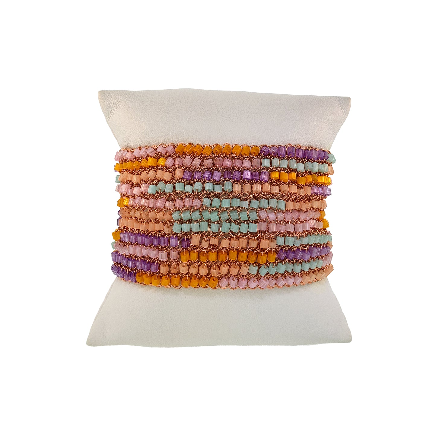 Classic-Geometric-Green-Pink-Purple-Orange-Signature-Handmade-Crochet-Bracelet-detail-18k-gold-filled-wire-hypoallergenic-lightweight-statement-brazilian-soul-collection