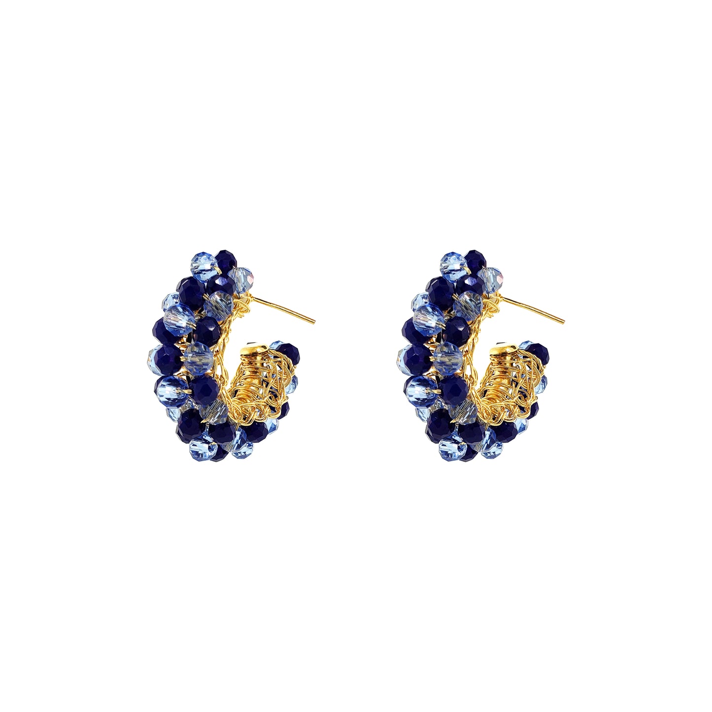 Cluster-Blue-Navy-Gold-Dandelion-Hoop-Handmade-Crochet-Earrings-18k-gold-filled-wire-hypoallergenic-lightweight-statement-soul-collection