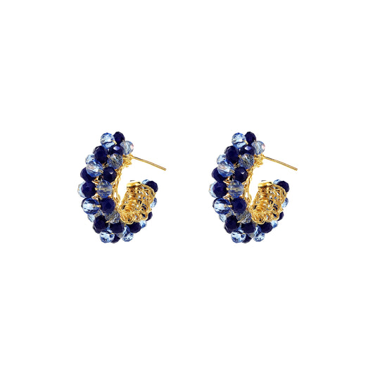 Cluster-Blue-Navy-Gold-Dandelion-Hoop-Handmade-Crochet-Earrings-18k-gold-filled-wire-hypoallergenic-lightweight-statement-soul-collection