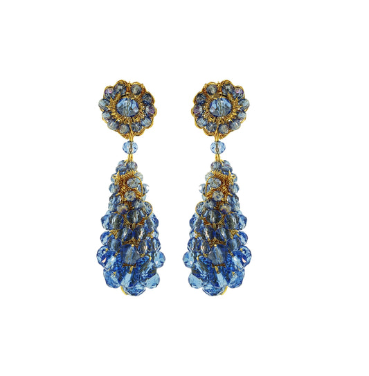 Cluster-Dangle-Blue-Gold-Zoe-Drop-Handmade-Crochet-Earrings-18k-gold-filled-wire-hypoallergenic-lightweight-statement-soul-collection