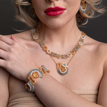 Seafoam Blue Mix Althea Handmade Crochet Necklace