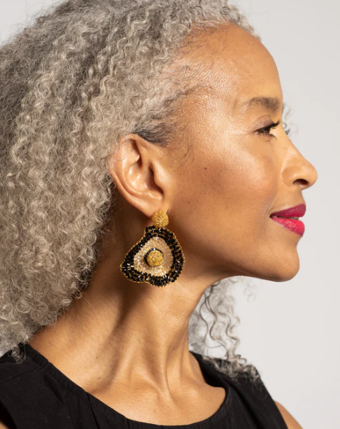 Black Mix Buttercup Crystal Handmade Crochet Earrings