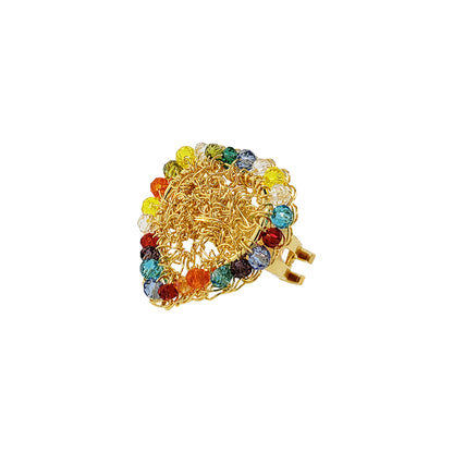 Multi & Gold Amour Handmade Crochet Ring