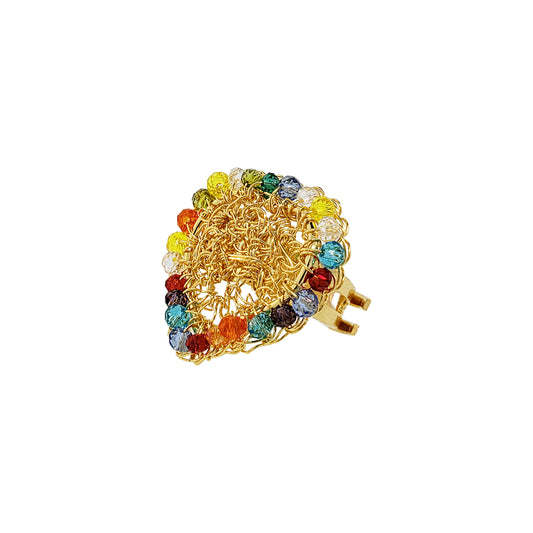 Multi & Gold Amour Handmade Crochet Ring