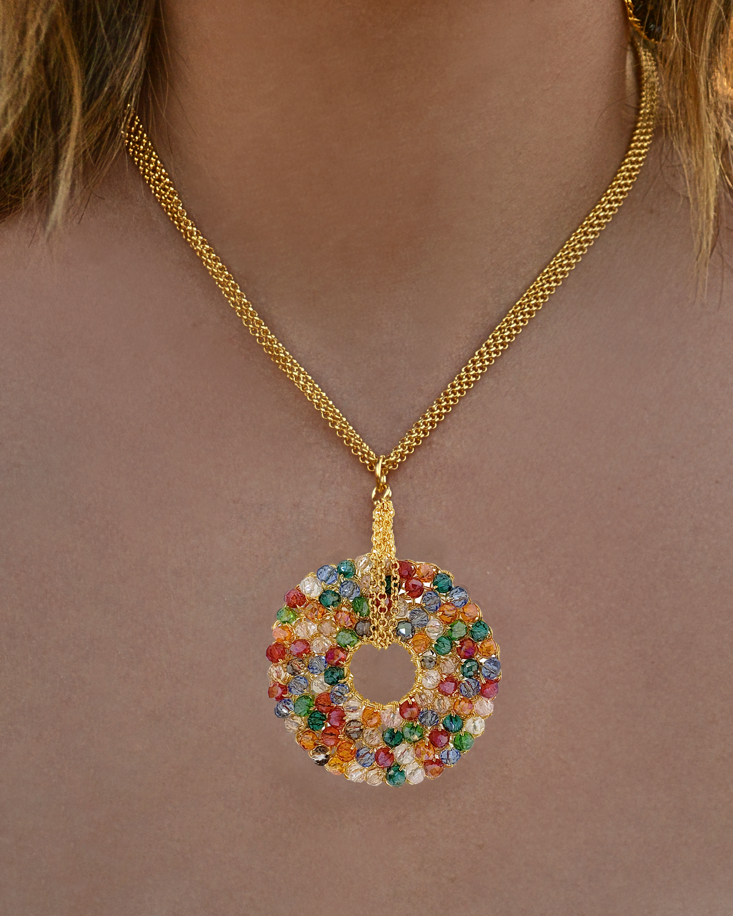 Multicolor & Gold Snowdrop Handmade Chochet Necklace
