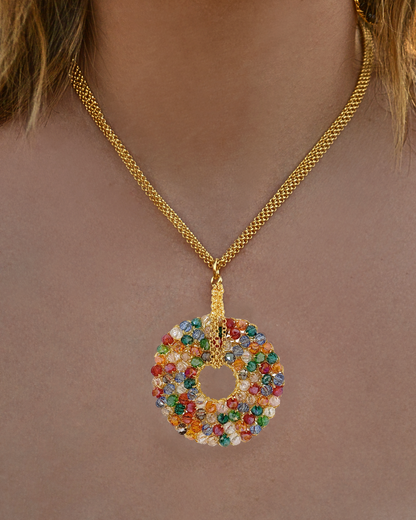Multicolor & Gold Snowdrop Handmade Chochet Necklace