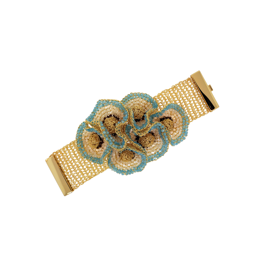 Blue & Gold Buttercup Maxi Handmade Crochet Bracelet