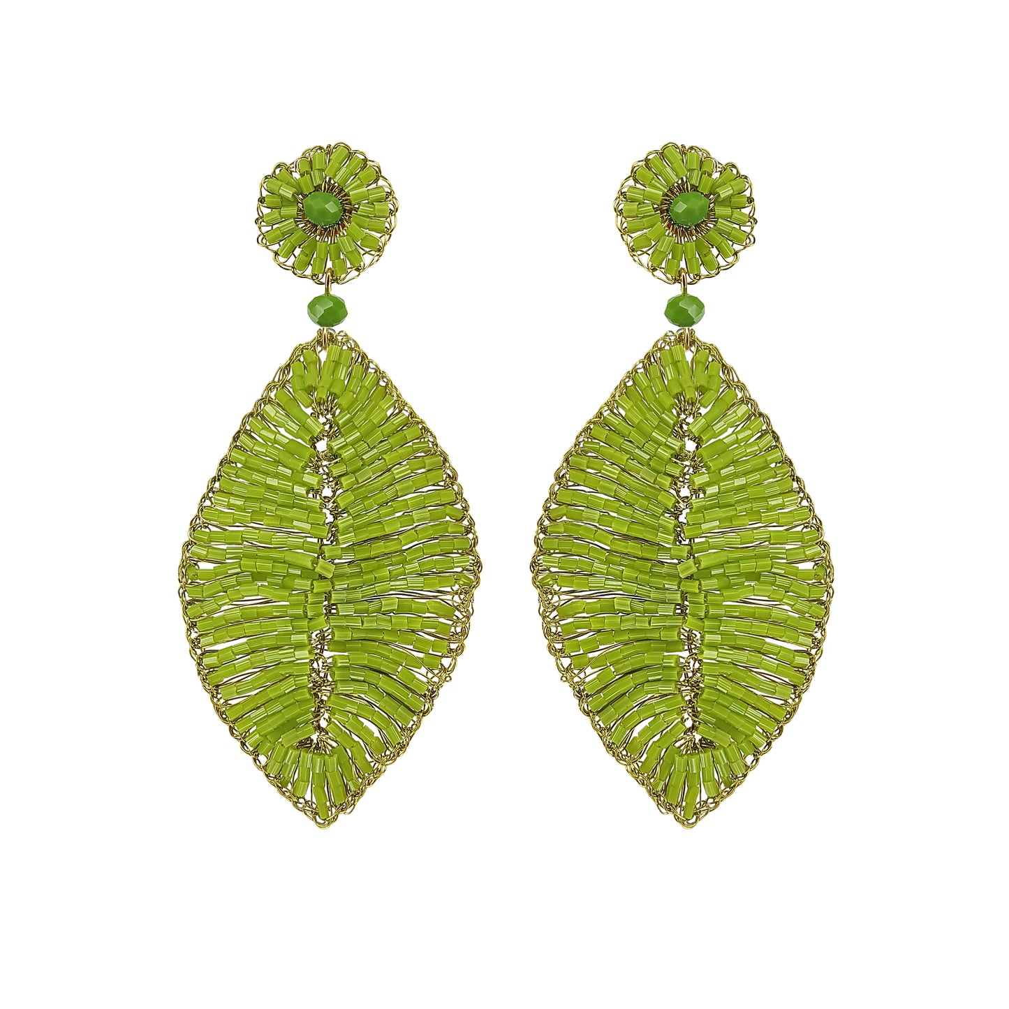 Neon Green Leaf Handmade Crochet Earrings