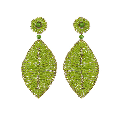 Neon Green Leaf Handmade Crochet Earrings