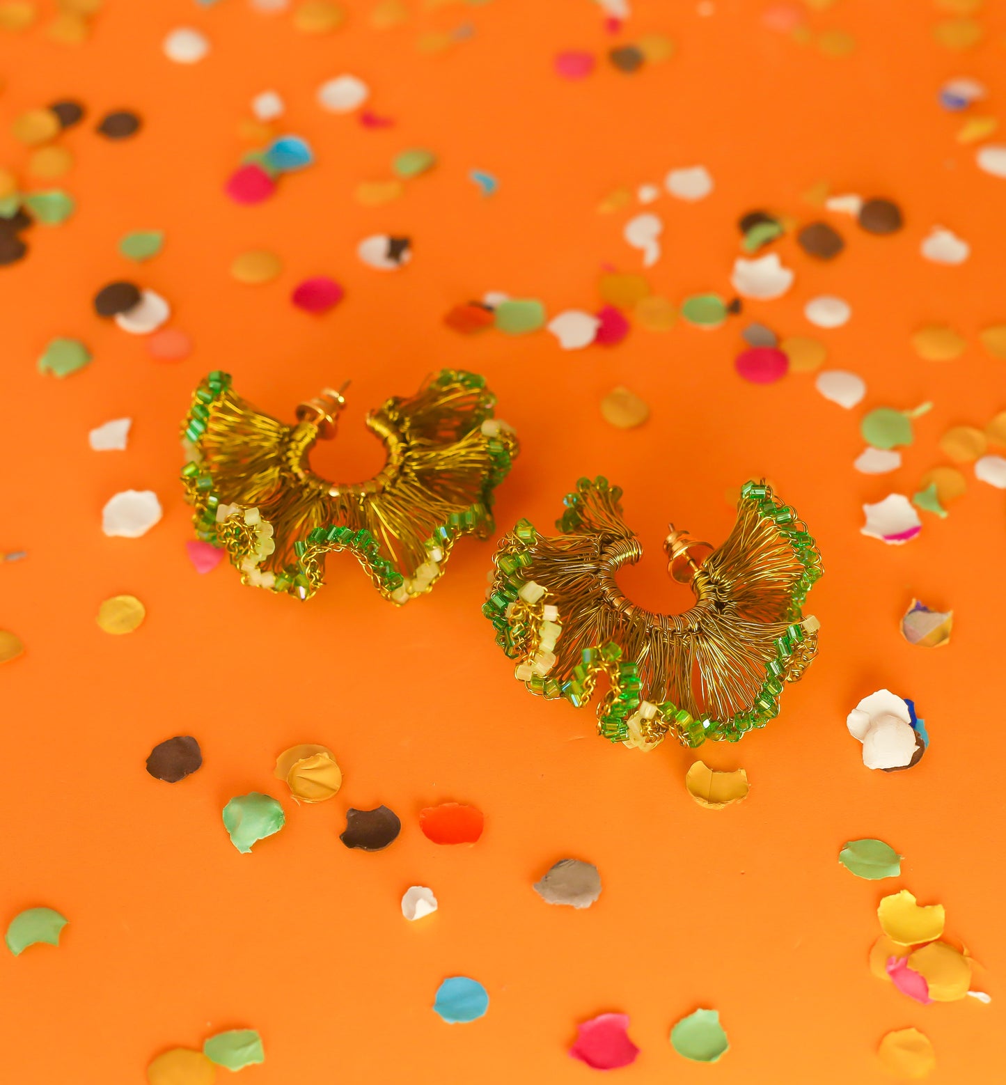 Jade Green Mix Rio Hoops Handmade Crochet Earrings